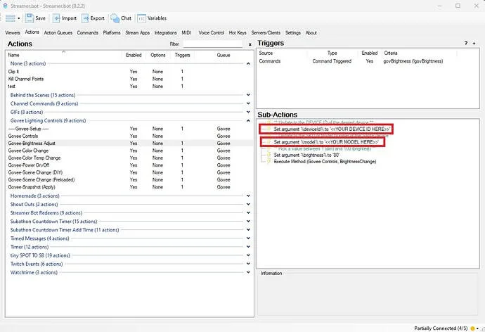 Updating Govee Lighting actions in Streamer.bot