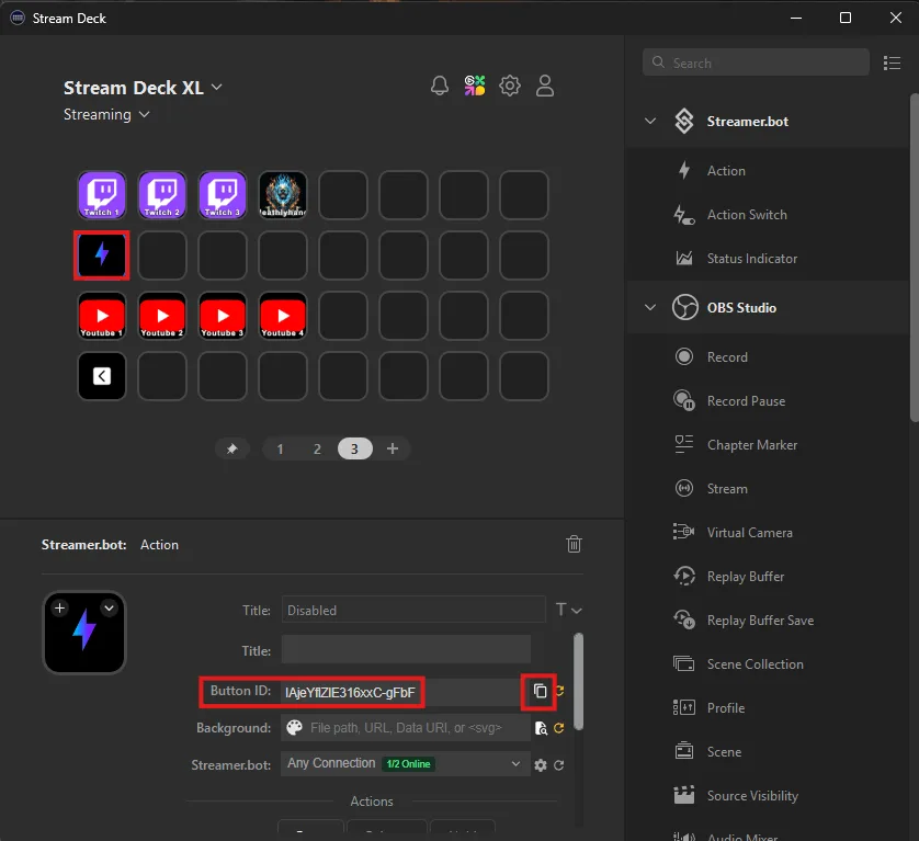 Copying the Stream Deck Button ID